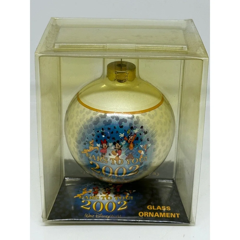 Disney Christmas Ornament White Ears To You‎ 2002 Mickey Mouse Glass Ball USA